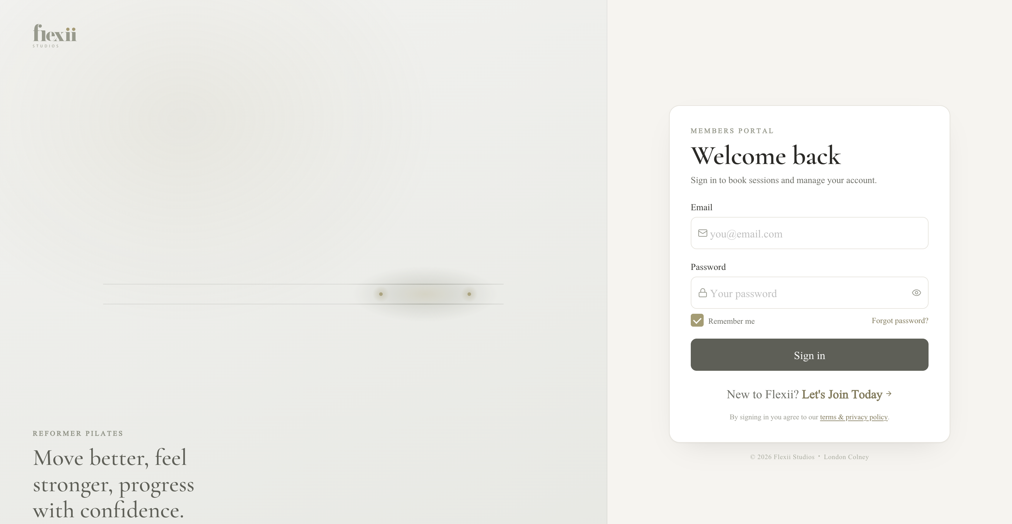 Flexii Studios membership and booking platform for a Pilates studio